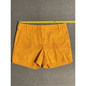 LOFT Mustard Eyelet Shorts Womens Size 4 Boho Cottagecore Summer Statement Piece